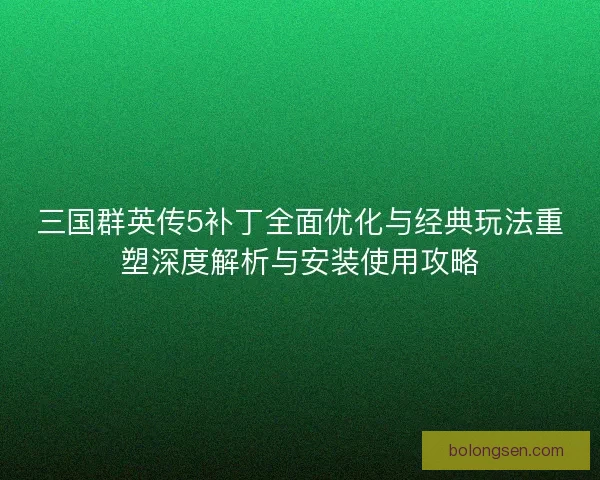 三国群英传5补丁全面优化与经典玩法重塑深度解析与安装使用攻略